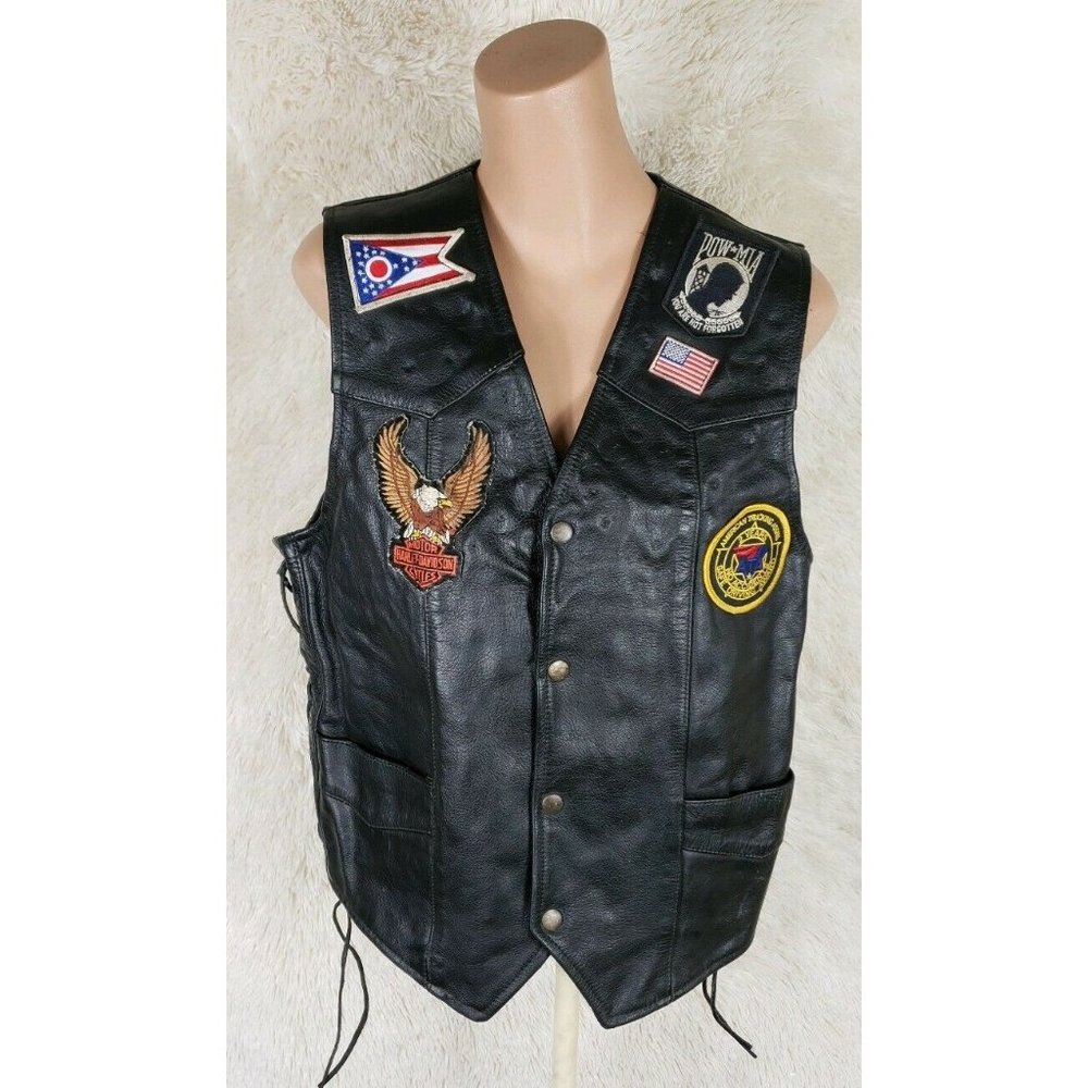 Bikers Club POW MIA Motorcycle Vest Men's Size 42 Leather Black Patches F